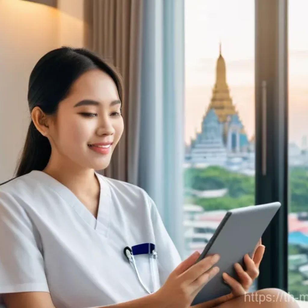 원격의료 서비스 이용을 위한 비용 분석 - **Prompt: Online Telemedicine Consultation in Thailand**
A realistic image of a young adult Thai...