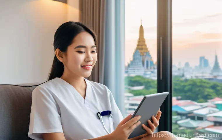 원격의료 서비스 이용을 위한 비용 분석 - **Prompt: Online Telemedicine Consultation in Thailand**
A realistic image of a young adult Thai...