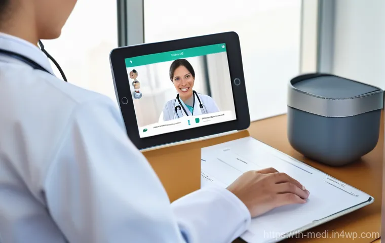 원격의료 플랫폼의 사용자 인터페이스 분석 - A close-up of a modern smartphone or tablet screen displaying a user-friendly telehealth application...