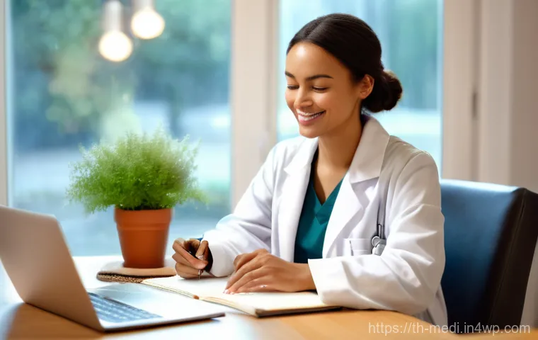 원격의료의 효율성을 높이는 팁 - **Prompt: Focused Telemedicine Consultation in a Cozy Home Environment**
A young adult woman, dr...
