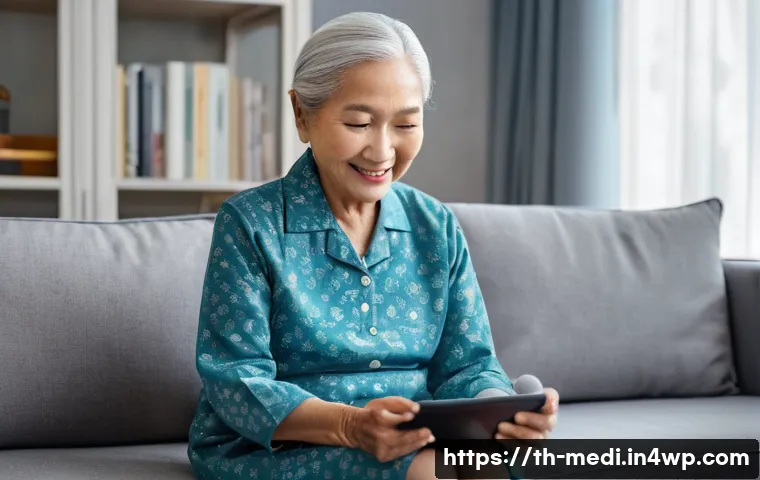 원격의료 서비스의 미래  AI와의 융합 - **Prompt:** A heartwarming scene of an elderly Thai woman (around 70s, wearing a modest, comfortable...