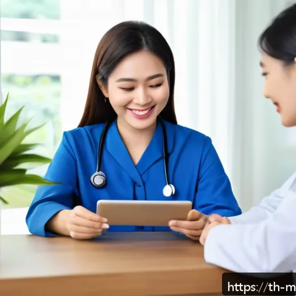원격의료 서비스의 효과적인 마케팅 전략 - A modern telemedicine consultation scene in a bright, clean Thai-style home office, featuring a smil...