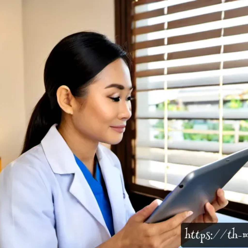 원격의료 서비스의 윤리적 고려사항 - Photorealistic telemedicine consultation in a modest Bangkok apartment, a Thai female doctor in prof...