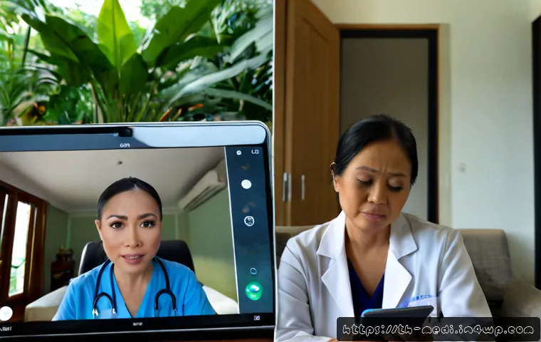 Home 17 원격의료와 심리 상담의 장단점 - Photorealistic split-scene comparison of remote healthcare: on the left, a Thai middle-aged woman in...